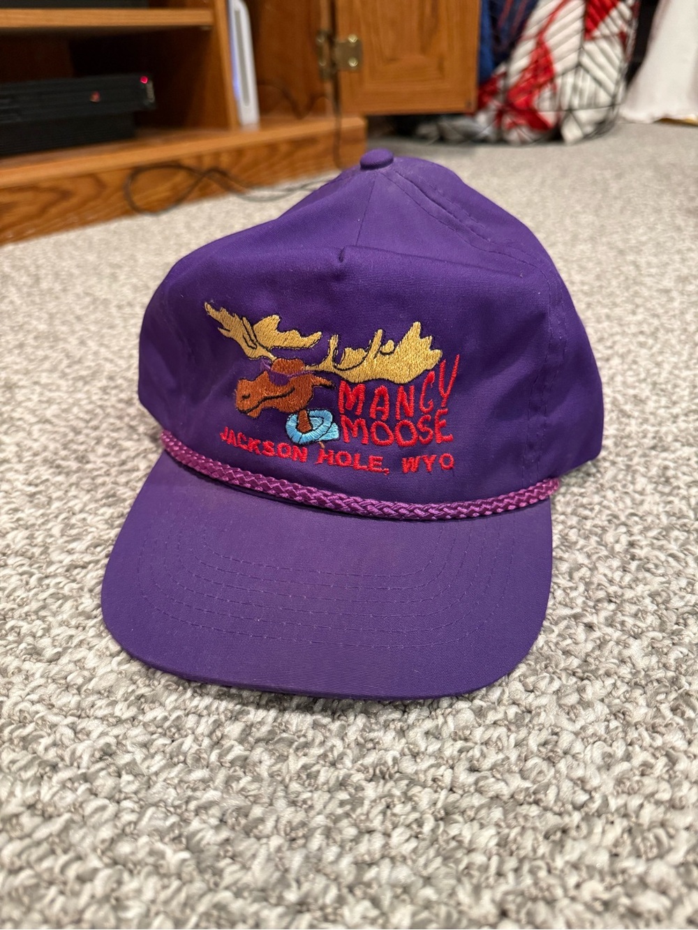 Vintage Mangy Moose Bar Pub Hat Jackson Hole Wyoming Purple